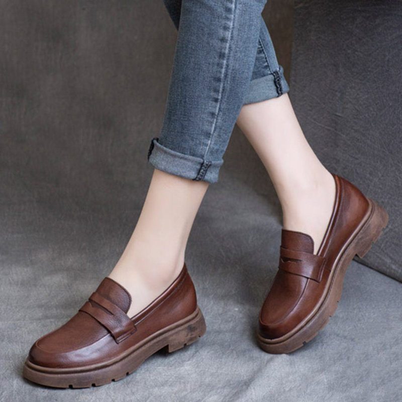 Spring Leather British Round Toe Loafers Schuhe