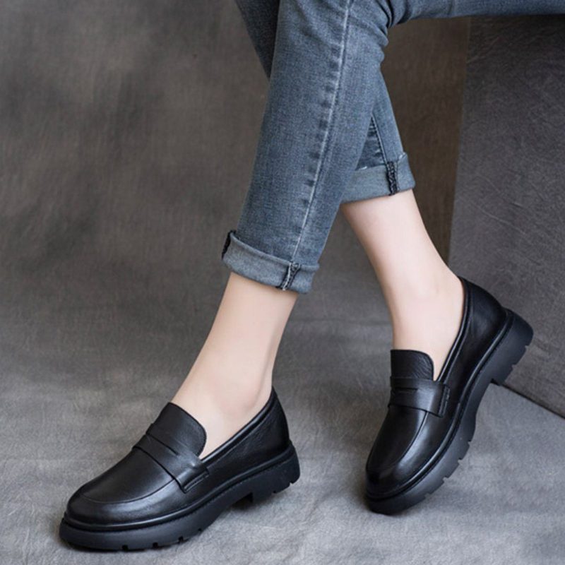 Spring Leather British Round Toe Loafers Schuhe