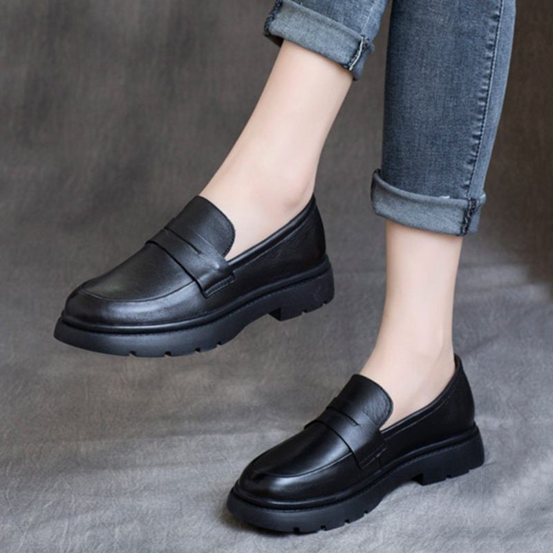 Spring Leather British Round Toe Loafers Schuhe