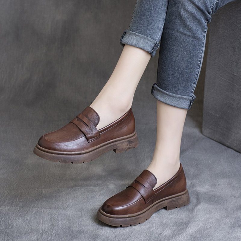 Spring Leather British Round Toe Loafers Schuhe