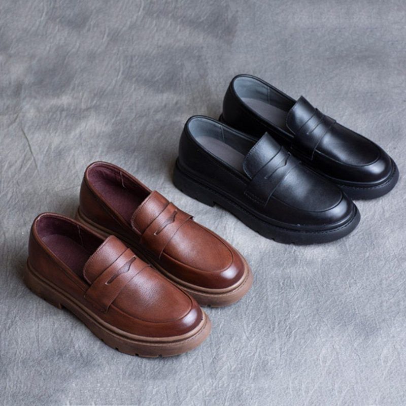 Spring Leather British Round Toe Loafers Schuhe