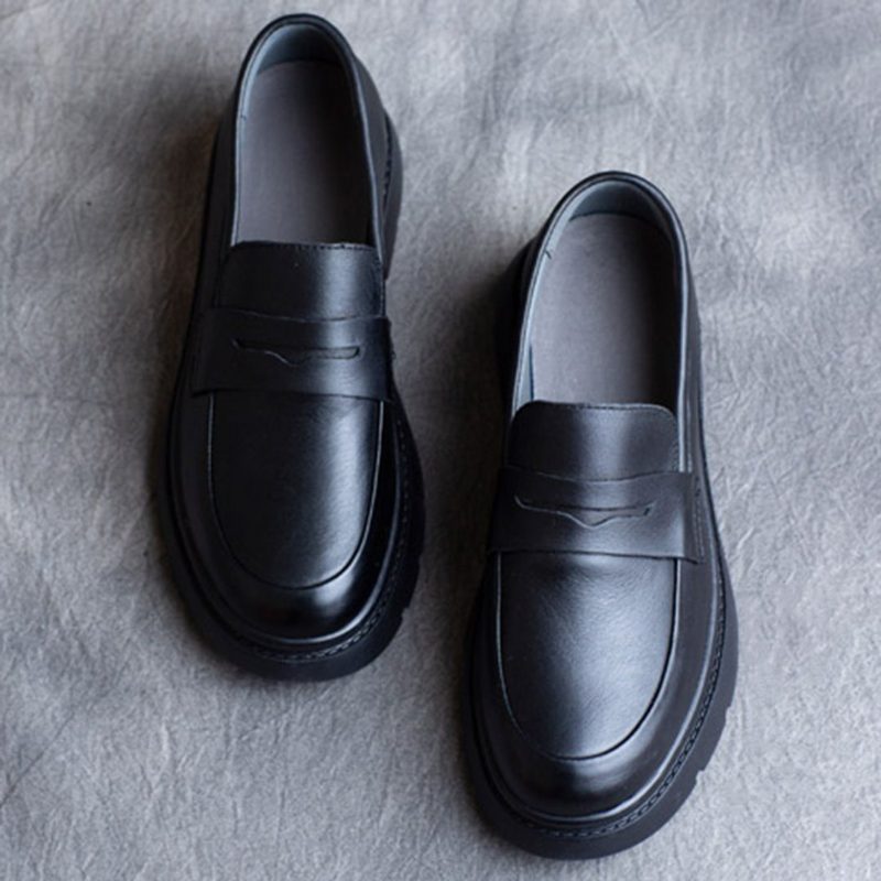 Spring Leather British Round Toe Loafers Schuhe