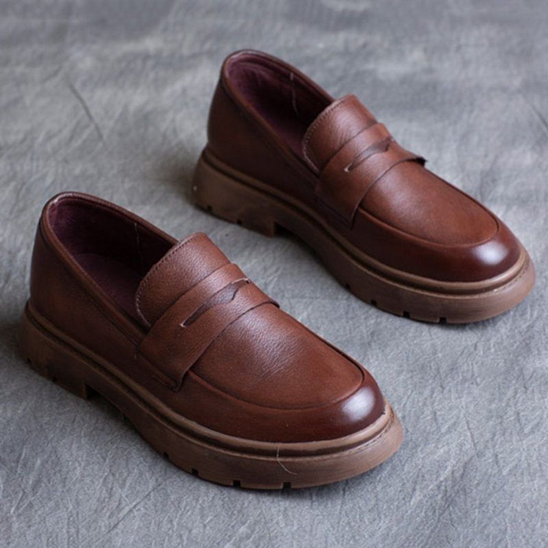 Spring Leather British Round Toe Loafers Schuhe