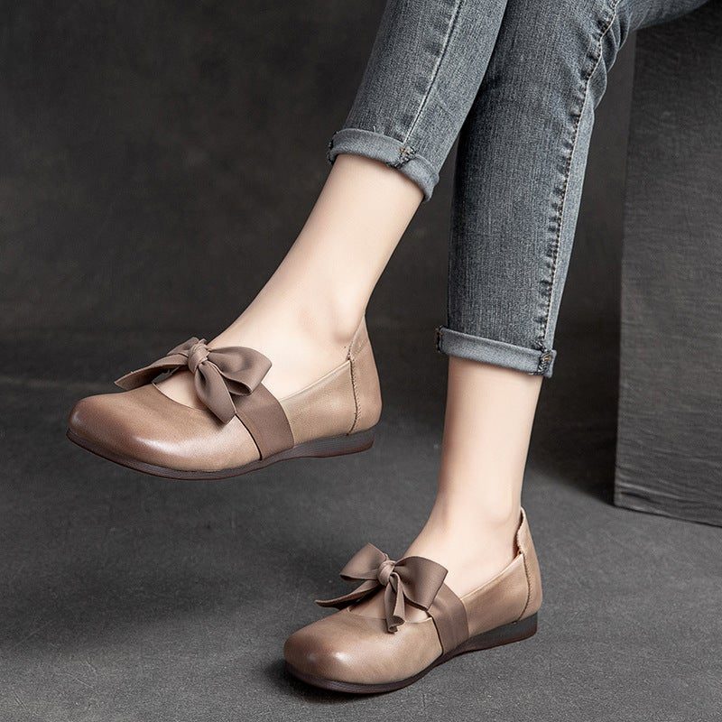 Spring Retro Casual Bowknot Elegante Lederslipper