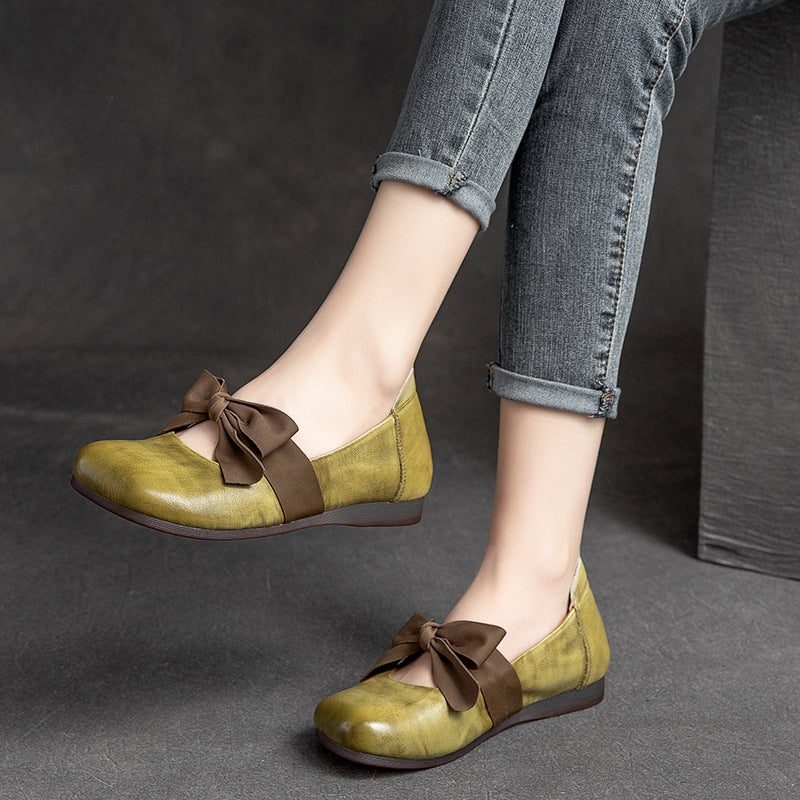 Spring Retro Casual Bowknot Elegante Lederslipper