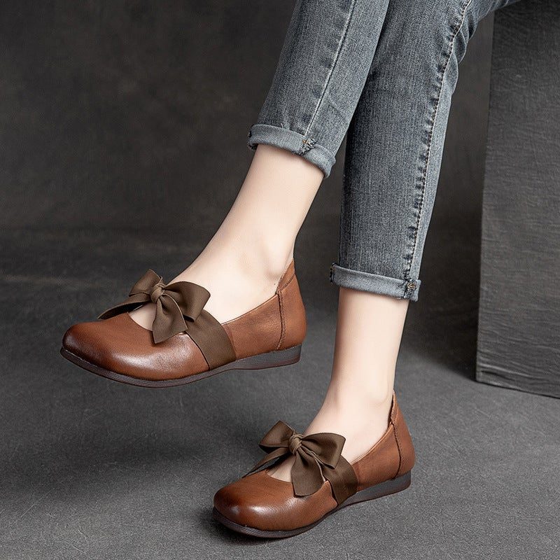 Spring Retro Casual Bowknot Elegante Lederslipper