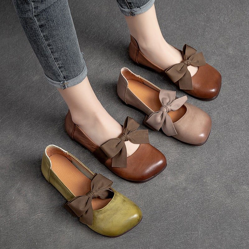 Spring Retro Casual Bowknot Elegante Lederslipper