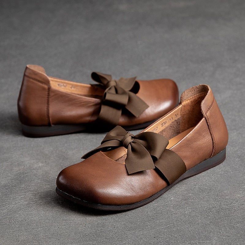 Spring Retro Casual Bowknot Elegante Lederslipper