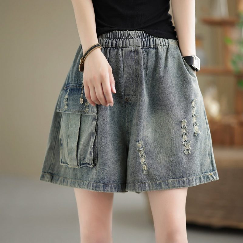 Damen-retro-loose-sommer-baumwoll-denim-shorts