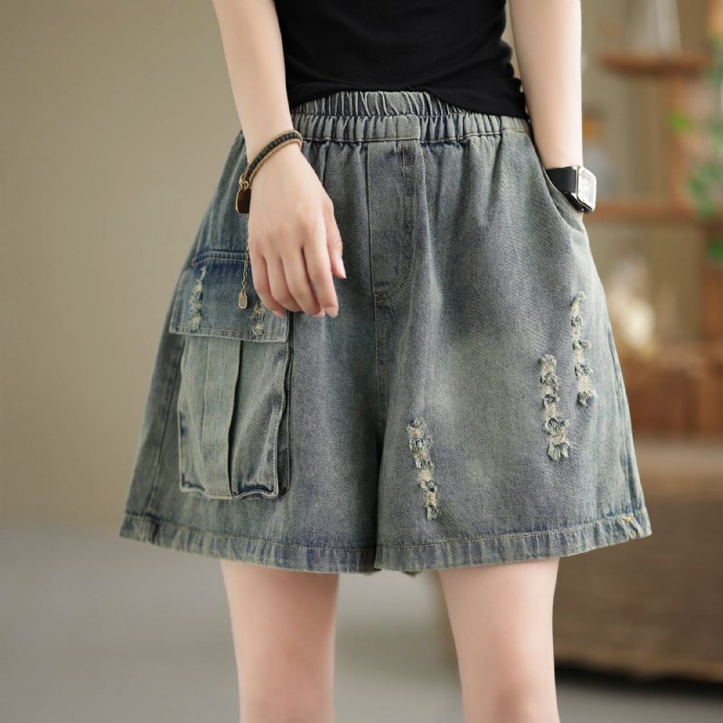 Damen-retro-loose-sommer-baumwoll-denim-shorts