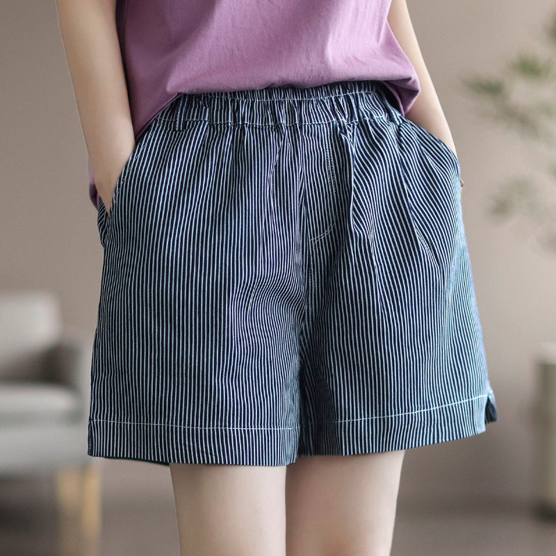 Damen-sommer-shorts Aus Baumwoll-denim Mit Lockeren Streifen