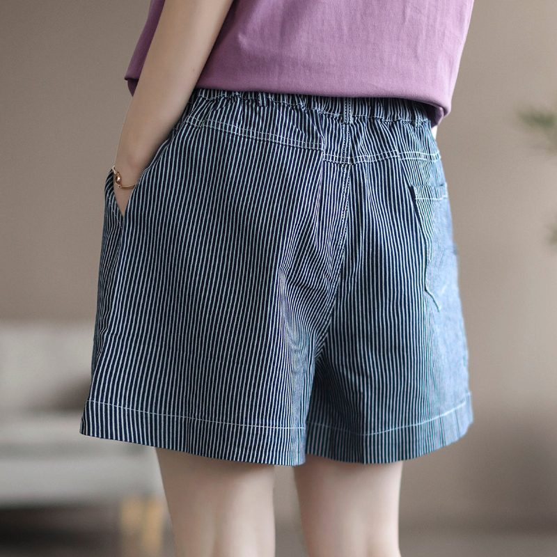 Damen-sommer-shorts Aus Baumwoll-denim Mit Lockeren Streifen