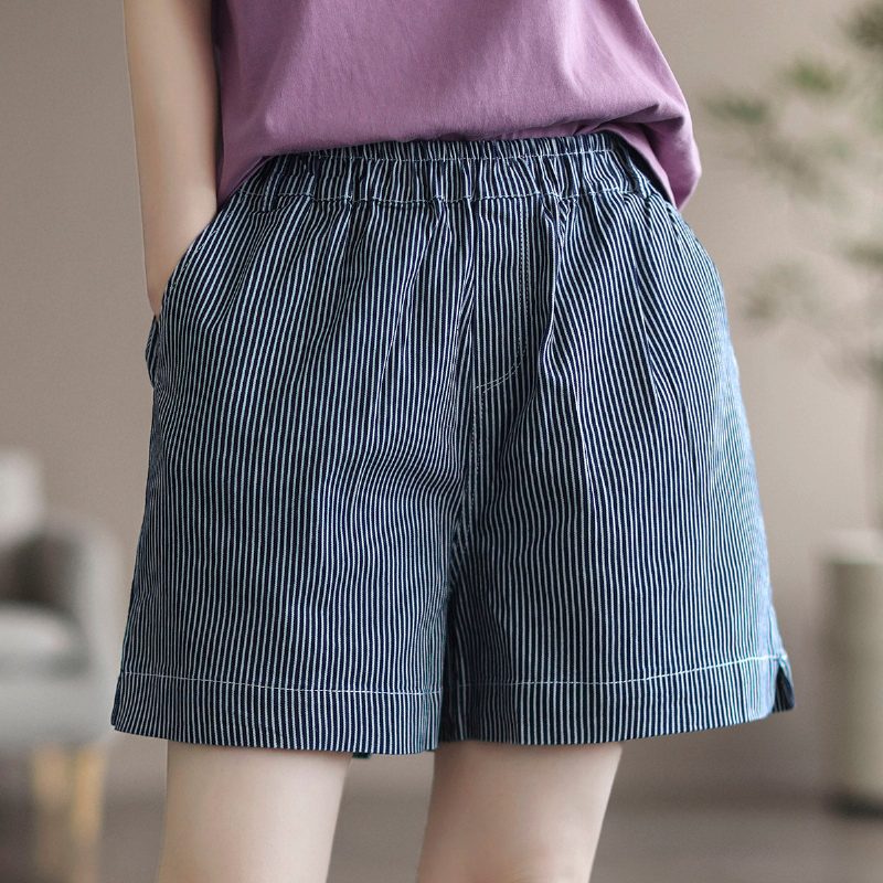 Damen-sommer-shorts Aus Baumwoll-denim Mit Lockeren Streifen