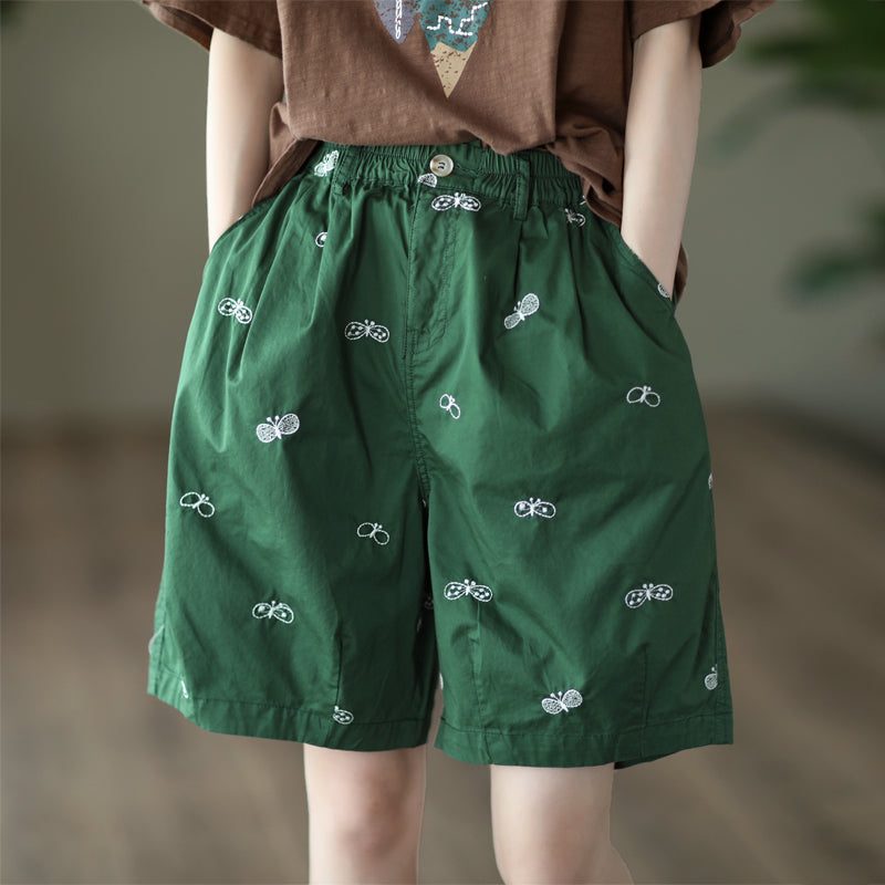 Frauen-sommer-retro-schmetterlings-stickerei-baumwollshorts