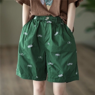 Frauen-sommer-retro-schmetterlings-stickerei-baumwollshorts