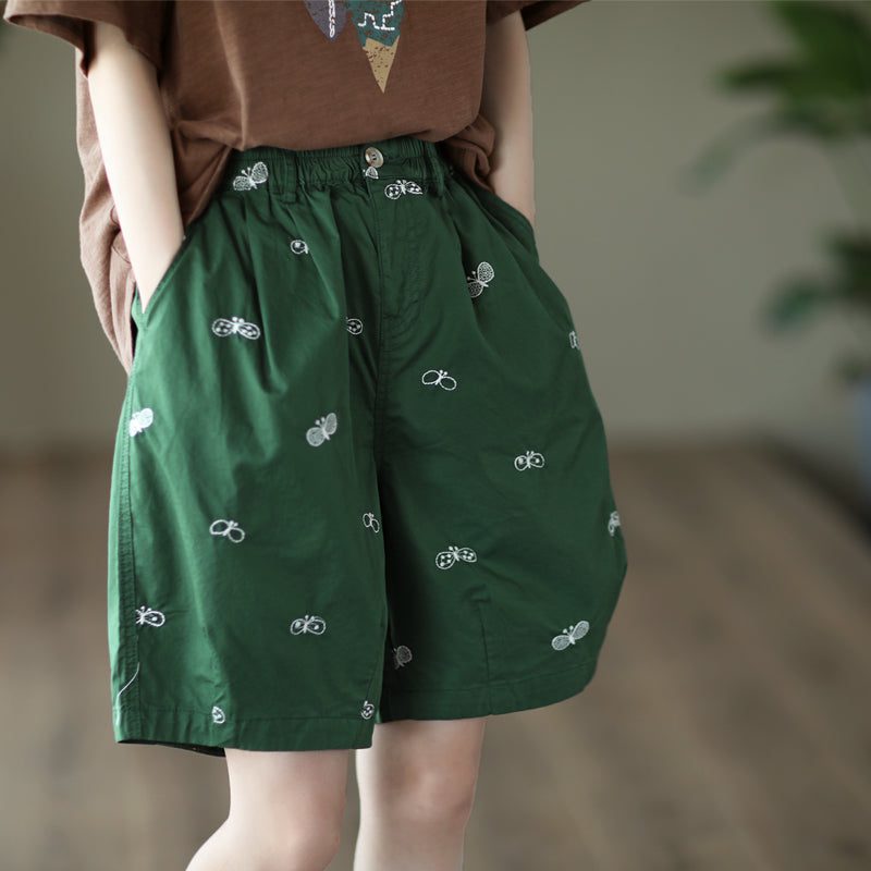 Frauen-sommer-retro-schmetterlings-stickerei-baumwollshorts