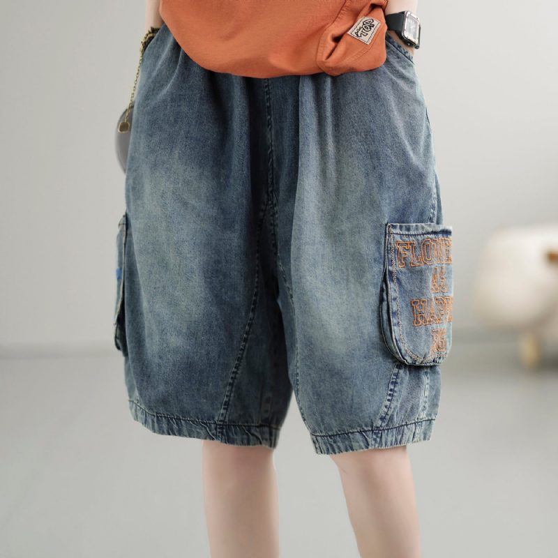 Frauen-sommer-weinlese-stickerei-baumwolldenim-shorts