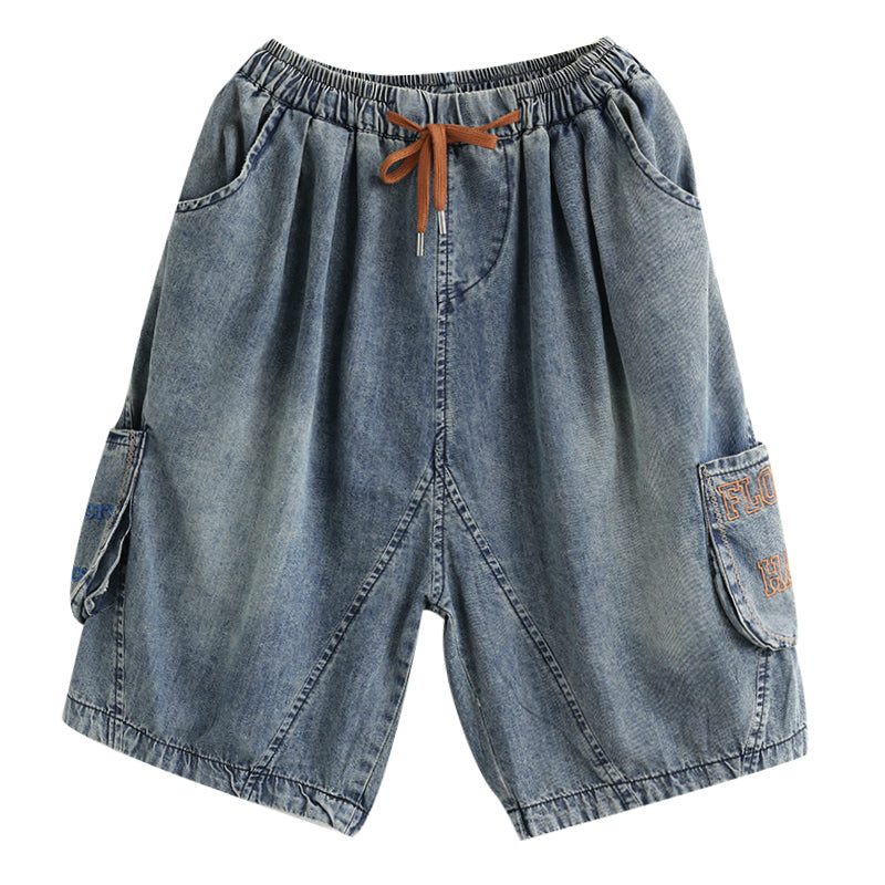 Frauen-sommer-weinlese-stickerei-baumwolldenim-shorts