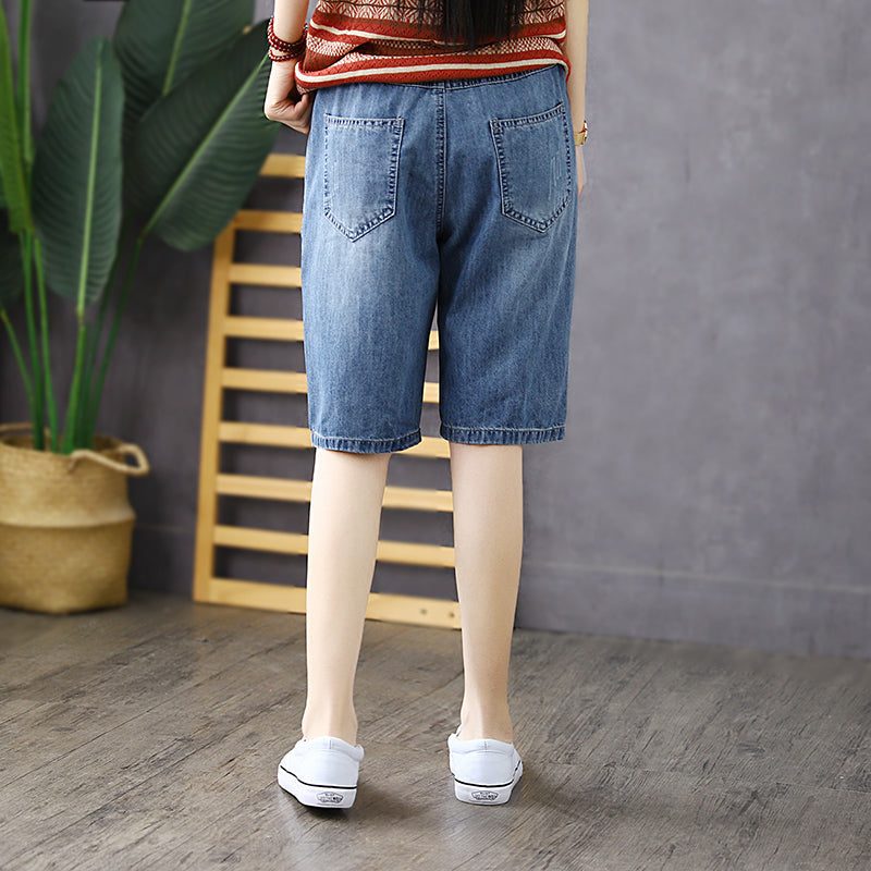 Frauen-sommer-weinlese-stickerei-baumwolldenim-shorts