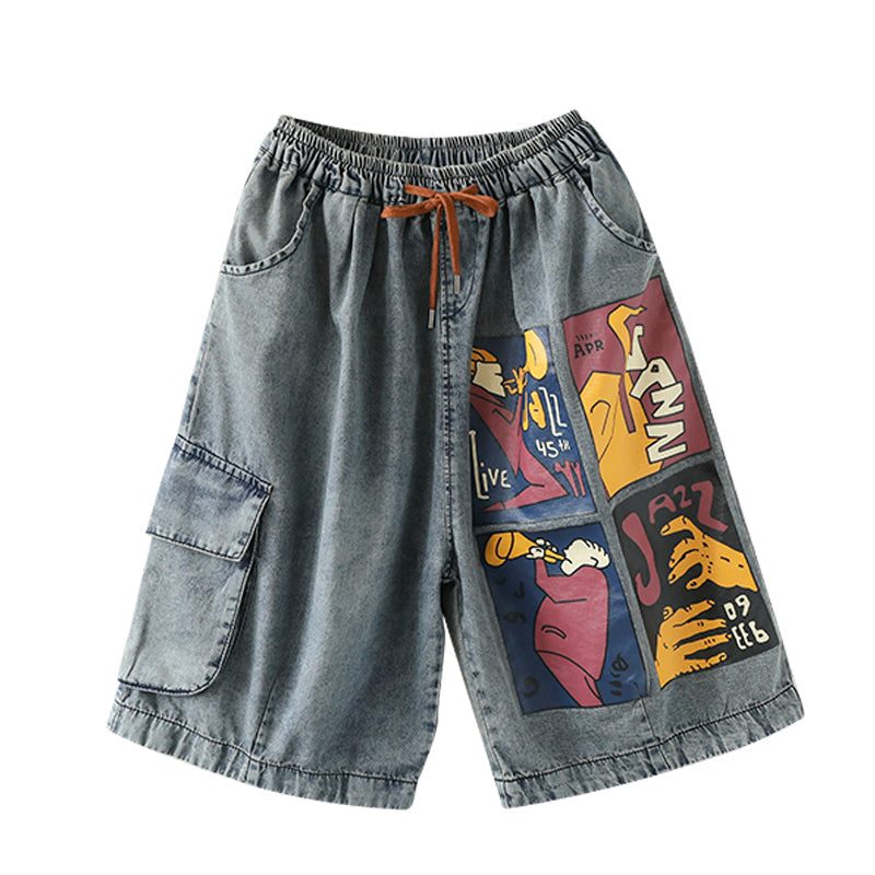 Lockere Jeans-shorts Aus Baumwolle Mit Retro-print Für Den Sommer