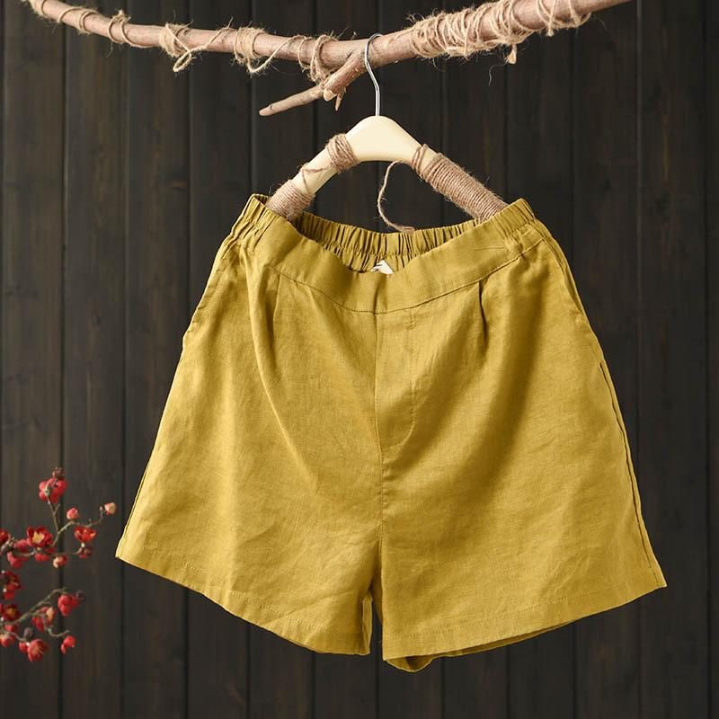 Sommer Lockere Elastische Taillen-festleinen-shorts