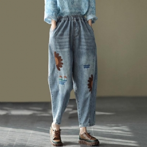 Bestickte Lockere Harems-denimhose Im Retro-stil