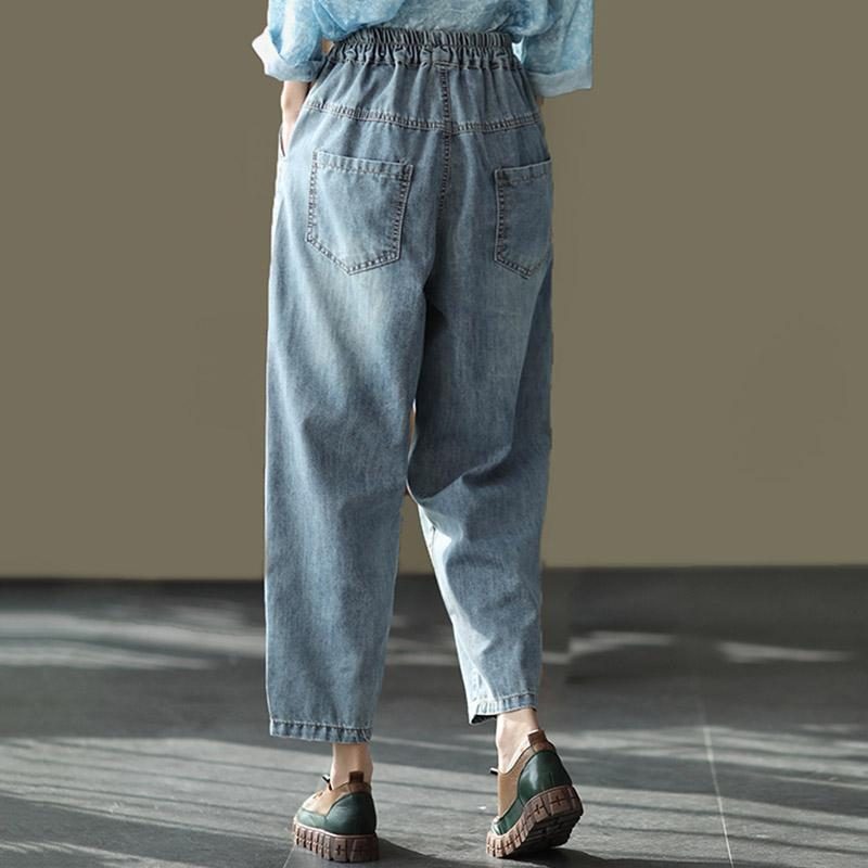 Bestickte Lockere Harems-denimhose Im Retro-stil