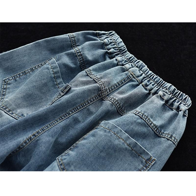 Bestickte Lockere Harems-denimhose Im Retro-stil