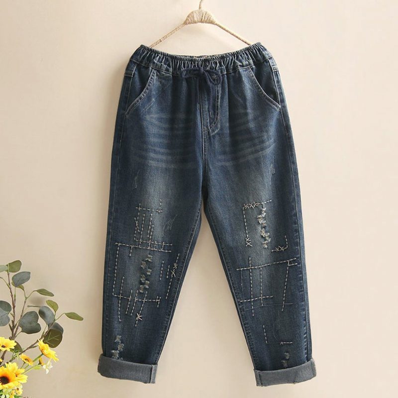 Bestickte Zerrissene Jeans