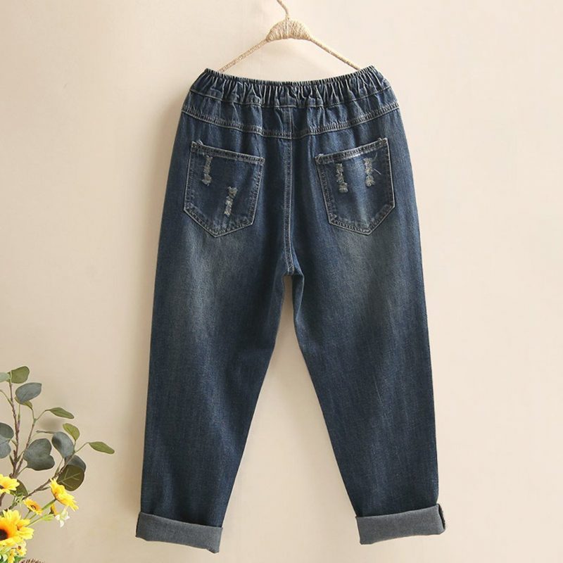 Bestickte Zerrissene Jeans