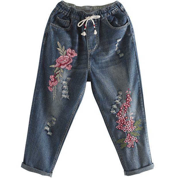 Chinese Style Stickerei Ethnische Lose Retro-denim-hosen