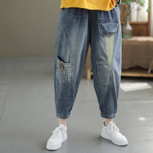 Damen Frühling Sommer Retro Patchwork Baumwolljeans