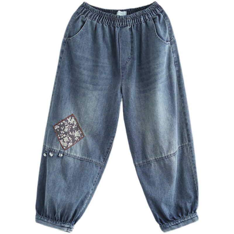 Frauen-frühlings-retro-stickerei-lose Baumwolljeans