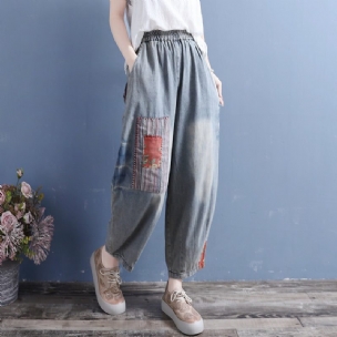 Frauen-retro-patchwork-beiläufige Lose Dünne Sommer-jeans