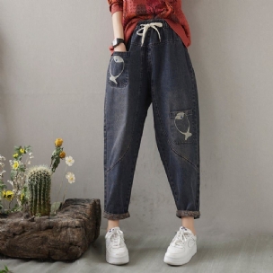 Frühlings-frauen-fisch-stickerei-patchwork-jeans