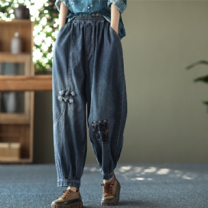 Frühlings-frauen-retro-stickerei-lose Baumwolljeans