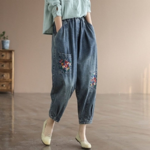 Frühlings-retro-harems-jeans Mit Blumenstickerei