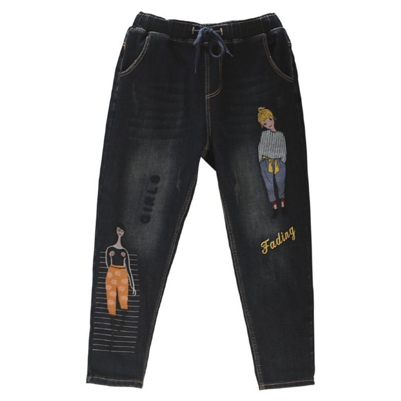 Gewaschene Jeans Mit Cartoon-muster