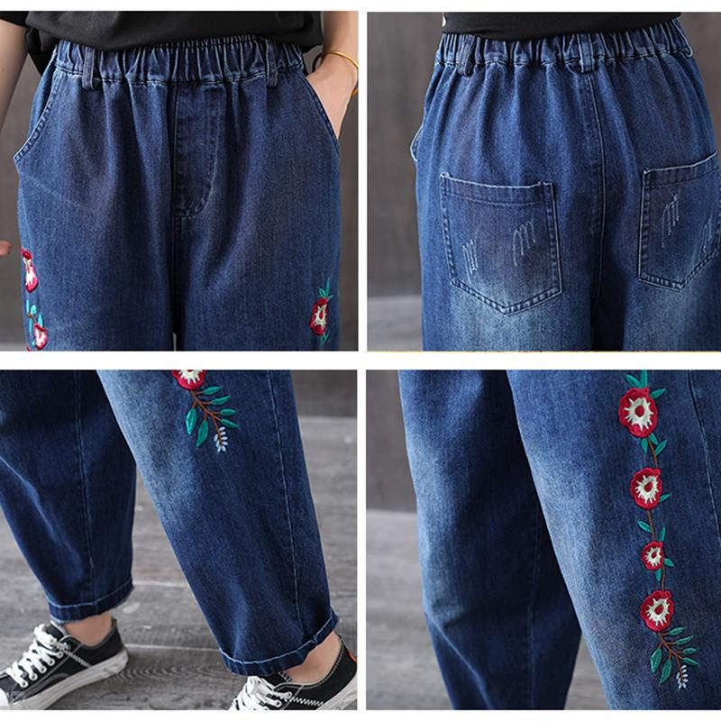 Harems-denim-hose Mit Lockerer Stickerei Für Den Herbst