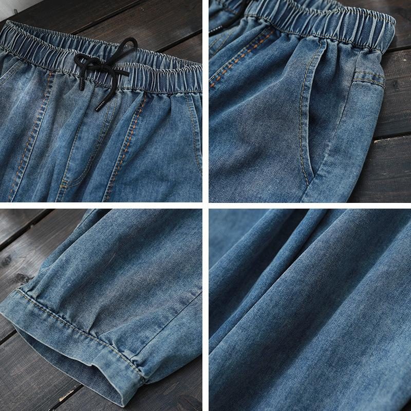 Lockere Denim-haremsjeans Mit Elastischer Taille