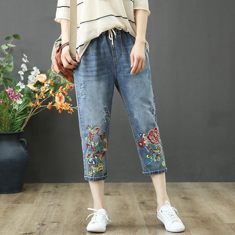 Lockere Retro-jeans Mit Stickereien Für Frühling Und Sommer