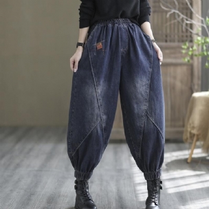 Lose Herbst-patchwork-haremsdenimhose In Übergröße