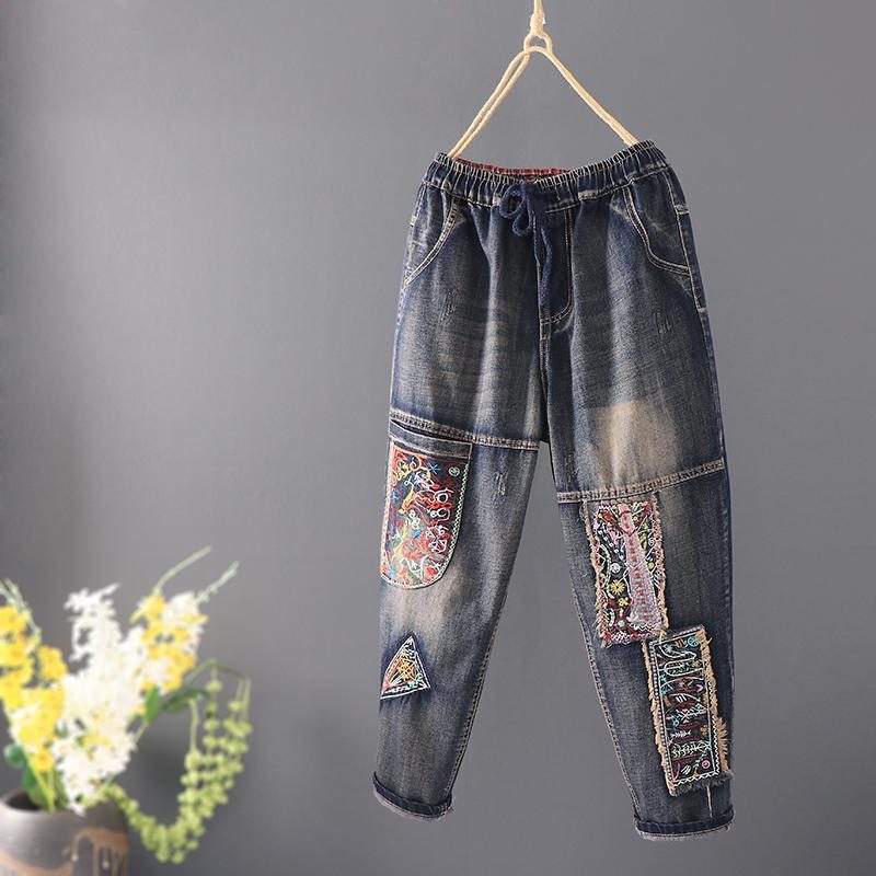 Patch Retro Loose Casual Straight Jeanshose