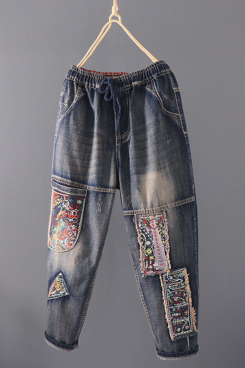 Patch Retro Loose Casual Straight Jeanshose