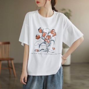 Damen-sommer-los-retro-blumen-baumwoll-t-shirt