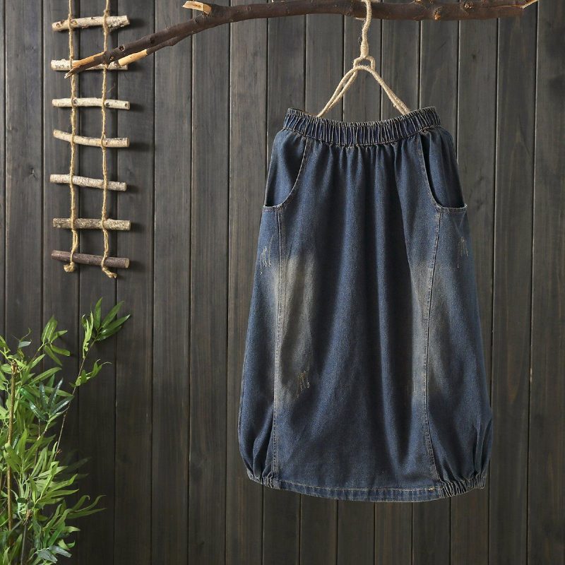 Autumn Stitching Vintage Denim Damenrock Blau