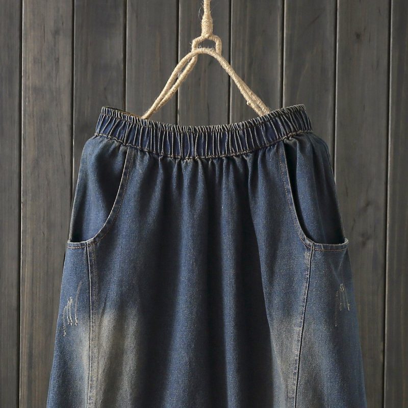 Autumn Stitching Vintage Denim Damenrock Blau