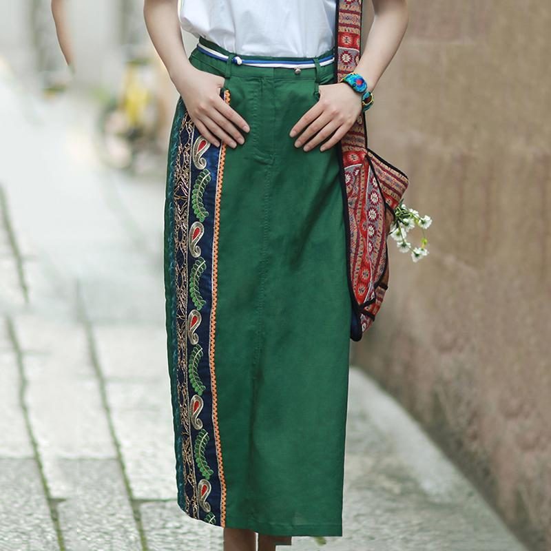 Bestickter Leinenrock Im Chinesischen Vintage-stil Im Sommer