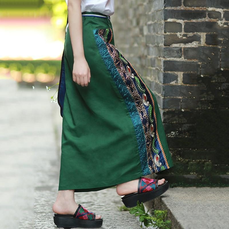 Bestickter Leinenrock Im Chinesischen Vintage-stil Im Sommer