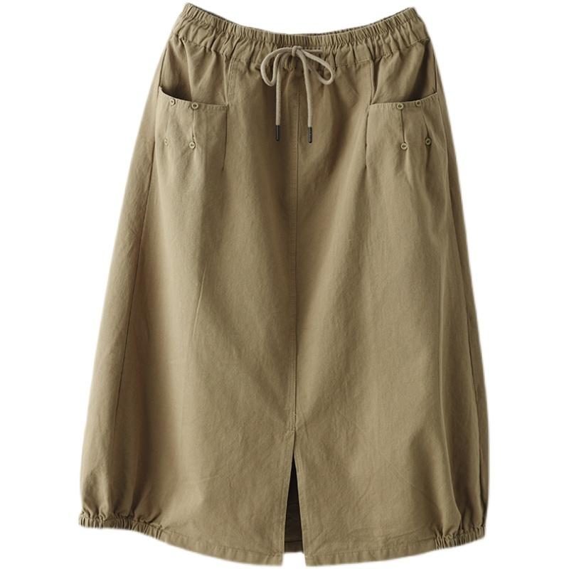 Lässiger Spitzenrock Mit Elastischer Taille Khaki